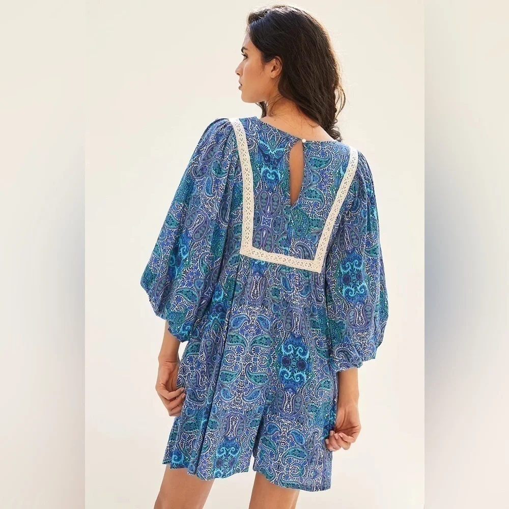 Anthropologie lissa blue paisley romper